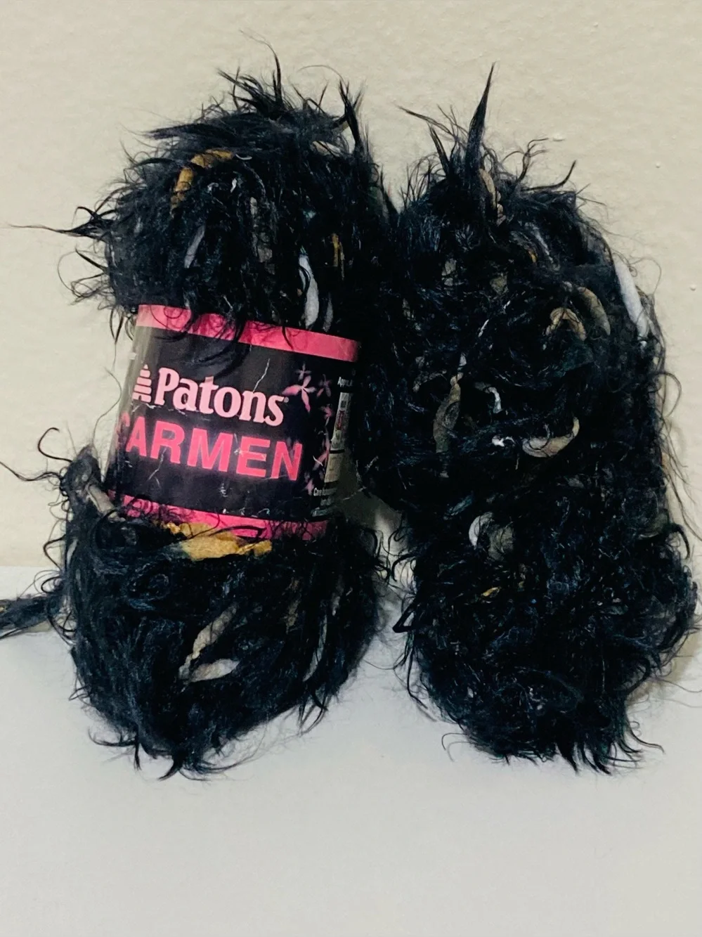 74g Patons Carmen Eyelash Yarn - color: Ebony 64% Nylon 36% Polyester